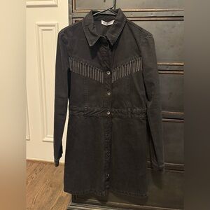 NWT Zara Black Western Denim Fringe Dress